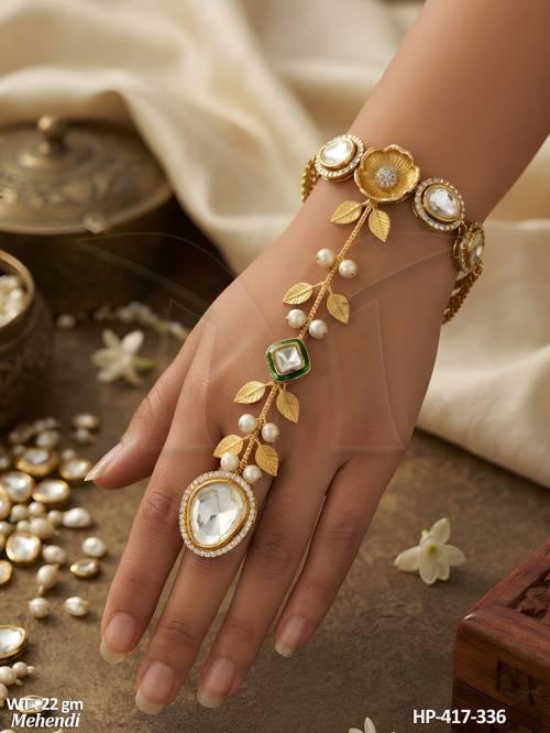 Designer Kundan Hand Paan with Ring for Women